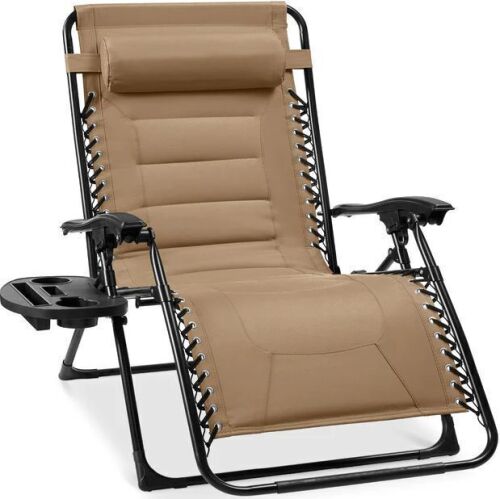 Oversized Padded Zero Gravity Chair, Folding Recliner w/ Headrest, Side Tray - Lot 754