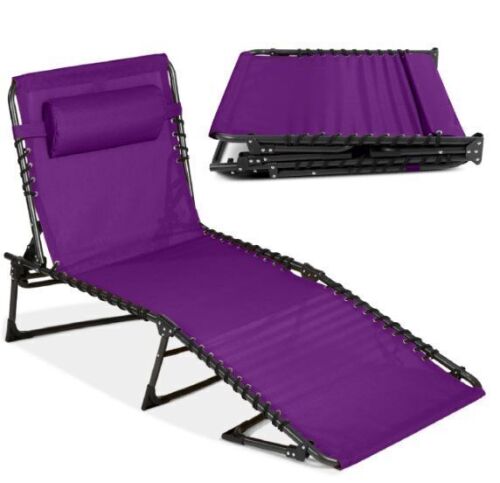 Portable Patio Chaise Lounge Chair Outdoor Recliner w/ Pillow - Lot 755