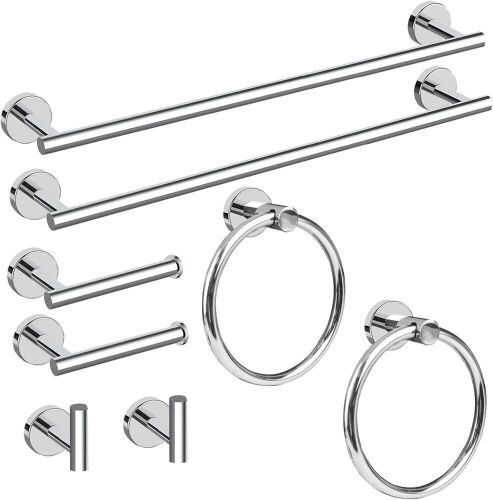 8 Piece Polished Chrome Bathroom Hardware Set, 24" Towel Bar - Lot 772