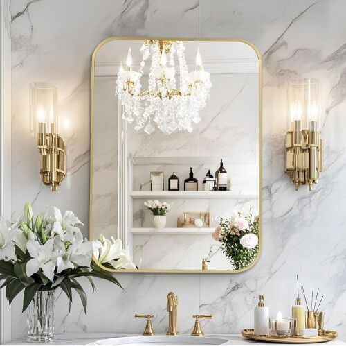 Framed Rounded Wall Mirror, 16 x 20 - Lot 777