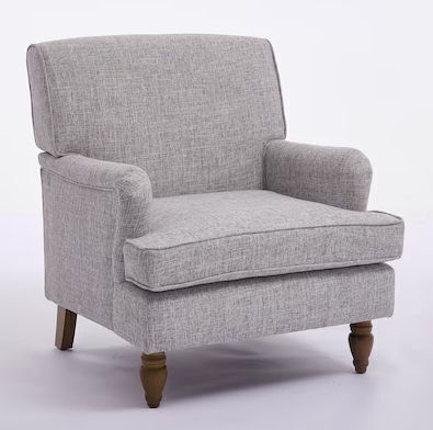 Upholstered Linen Fabric Armchair with Antique Solid Wood Legs - Lot 17JF
