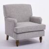 Upholstered Linen Fabric Armchair with Antique Solid Wood Legs - Thumbnail 1