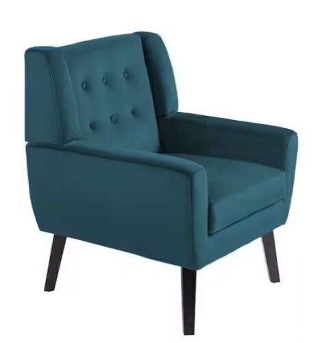 Uixe Mid-Century Modern Button Blue Velvet Accent Arm Chair - Lot 16JF