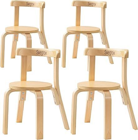Swegrow Wooden Kids Chair, Toddler Chair for Table, Kids Stackable Chairs, Kid Wooden Furniture for Family/Playroom/Classroom（Set of 4-Natural Wood） - Lot 11