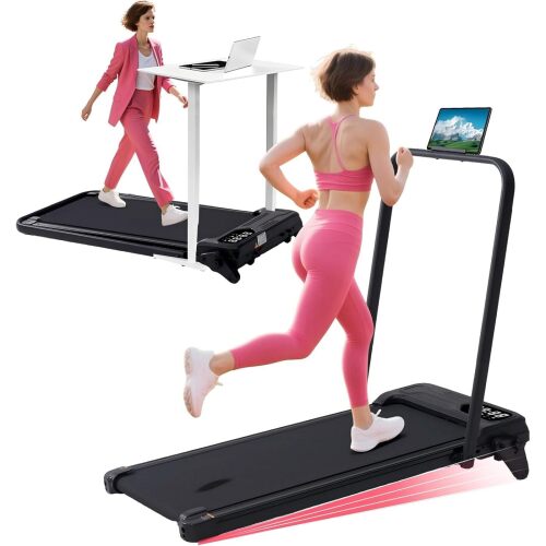 Compact Walking Pad with Handle Bar, 3.5HP Portable Electric Small Treadmills with Handles for Home Small Spaces, 350LBS Capacity Under the Desk Treadmill with 3-Level Incline, 0.6-7.6MPH Walking Pads - Lot 43