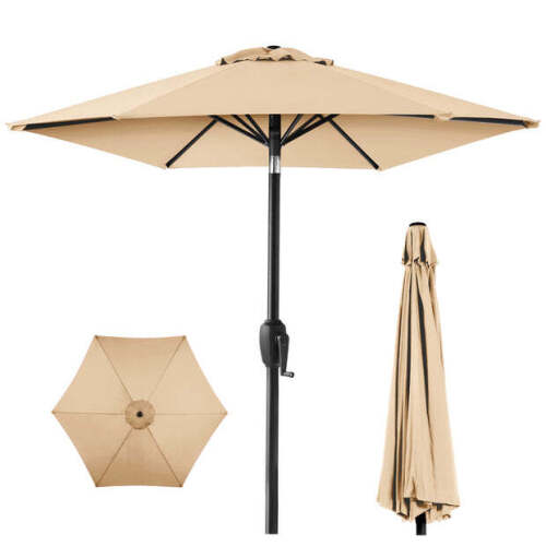 Outdoor Market Patio Umbrella w/ Push Button Tilt, Crank Lift - 7.5ft - Lot 46