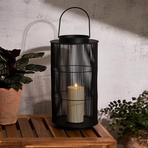 LampLust Outdoor Lantern Decorative Patio Fall Decor, 16 Inch Black Metal Candle Lantern, Battery Operated LED with Timer, Waterproof Front Porch, Modern Farmhouse & Entryway Decoration - Lot 2758