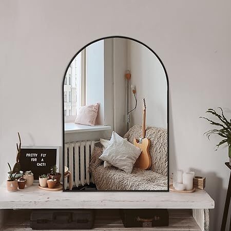 Arched Wall Mirror for Bathroom,Mirrors for Wall,24''x36'',Vanity Mirror for Bedroom Dresser, Entryway, Living Room, Metal Frame (36''x24'',Black) - Lot 2701