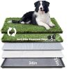 HQ4us Dog Grass Pad with Tray Large 34”×23” Dog Litter Box Toilet with 2×Artificial Grass for Dogs with Hemmed Edge, Pee Pads for Dogs, Realistic, Less Stink, Potty for Balcony - Thumbnail 1