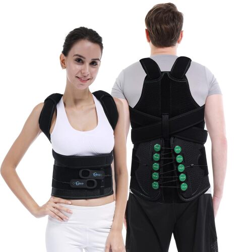 TLSO Thoracic Full Back Brace, Posture Corrector for Women and Men, Adjustable Posture Back Support for Improve Posture Provide and Lower Back Pain Relief, Pre or Post Surgery with Lower Back Support - Lot 2973