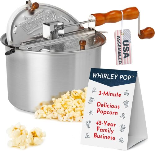 Original Whirley Pop Popcorn Maker - Wabash Valley Farms Gourmet Popcorn Popper, Aluminum Pot With Nylon Gears, 3-Minute Stove Top Popper, Home Movie Night (Silver) - Lot 2983