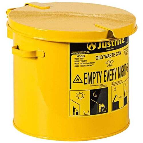 Justrite 2 Gallon Yellow Countertop Oily Waste Can - Lot 2988