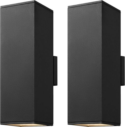mirrea Modern Outdoor Porch Light Patio Light in 2 Lights with Aluminum Rectangular Tube and Tempered Glass Cover Waterproof Wall Sconce 2 Pack (Matte Black 18") - Lot 2958
