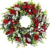 MTSCE Christmas Wreath, Front Door Decoration Wreath Winter Garland Artificial Wreath for House Party Outdoor Indoor Red Black Plaid Wreath-18 Inch - Thumbnail 1