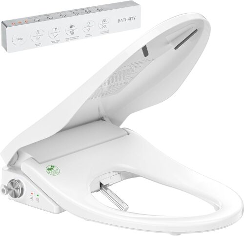 Electric Bidet Toilet Seat with Instant Warm Bidet Wash & Warm Air Dryer, Self-Cleaning Stainless Steel Nozzle, Soft Close Lid, Elongated - Lot 2903