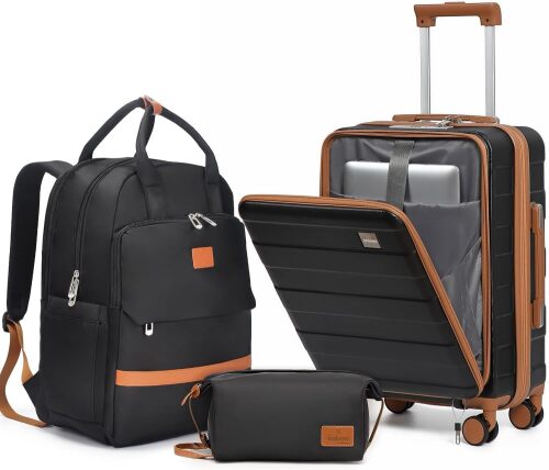 imiomo Carry on Luggage Airline Approved with TSA Lock, Hard Shell 20 Inch Travel Carry-on Suitcase with Spinner Wheels and Charging Port, Black, 3-Piece - Lot 2987