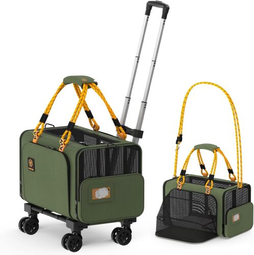 PAWZIDEA Pet Travel Carrier on Wheels Airline Approved Cat Dog Carrier Green - Lot 2965