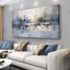 VHMING Abstract Wall Art Wall Decor Blue and Gray White Modern Canvas Wall Paintings Abstract Artwork for Living Room Bedroom Bathroom Office Home Decor Can Be Hung Directly - Thumbnail 1