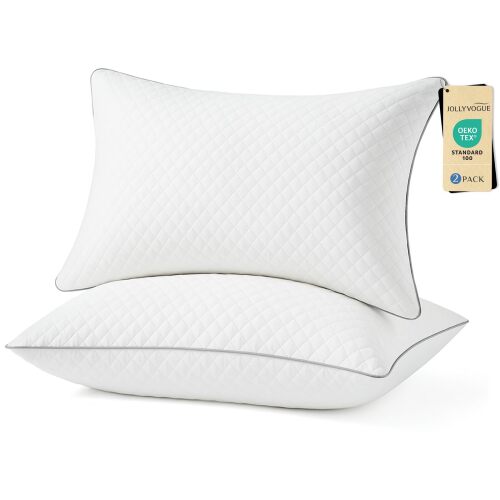 JOLLYVOGUE Pillows Queen Size Set of 2, Oeko-Tex Certified Pillows with Double-Sided Crystal Velvet, Medium Support for Side, Back, Stomach Sleepers - Lot 2955