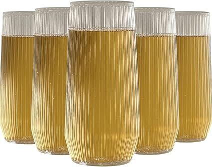 48 Pack Ribbed Ripple Stemless Toasting Glasses, Origami Durable 9 Oz BPA-Free Disposable Plastic Champagne Flutes for Weddings, Bars, Events, and Celebrations (Clear) - Lot 2796