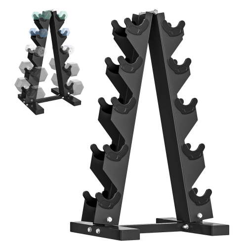 HANDBODE Dumbbell Rack Stand for 5 Pairs, A-Frame Weight Storage Organizer for Home Gym - Lot 3010