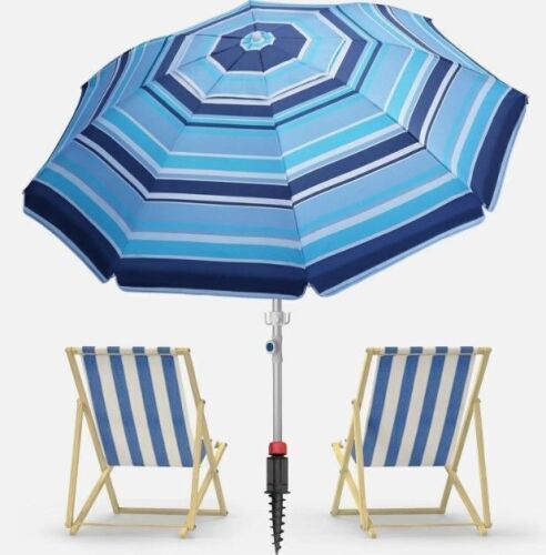 7Ft Heavy Duty High Wind Beach Umbrella Parasols with Sand Anchor - Lot 3025
