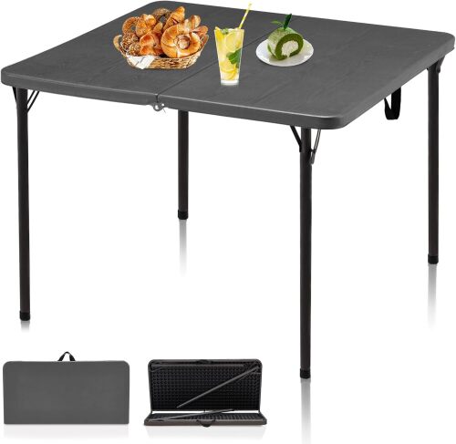 34" Folding Table, Portable Square Folding Card Table with Collapsible Legs & Carrying Handle, Plastic Tables for Camping,Picnic, Office, Party, Grey - Lot 3060
