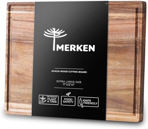 Acacia Wood Cutting Board – Butcher Block – Reversible Chopping Board with Juice Groove – For Pizza, Meat, Veggies, Charcuterie – Knife Friendly Kitchen Decor - Lot 2919