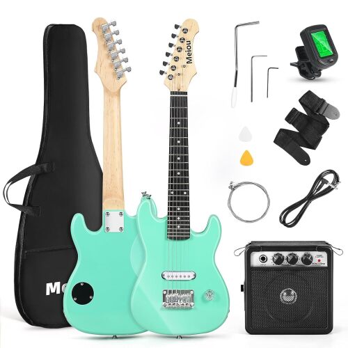 30 Inch Kids Electric Guitar Beginner Kits ST Style Mini Electric Guitar withAmp,Bag,Tuner, Picks, Cable, Strap, Strings - Lot 2994