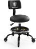 Rolling Shop Stool with Wheels, Garage Mechanic Stool Chair with Backrest, Height Adjustable Heavy Duty Swivel Task Chair, Adjustable Footrest with Storage Tray for Garage Kitchen Salon Tattoo - Thumbnail 1