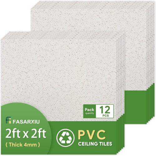 2ft x 2ft Printed Pro Ceiling Tiles Waterproof, Washable and Fire-Rated - High-Grade PVC Ceiling Tiles 24"x24" - Easy Drop-in Installation - Case of 12 (48 sq. ft.) - Lot 3092