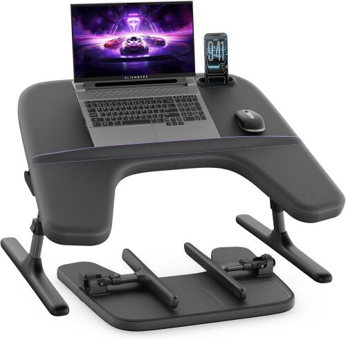 SAIJI Laptop Lap Desk for Bed and Couch,Adjustable Height & Angle Bed Desk with Soft Armrest for Adults,Folding Laptop Tray Table for Working,Reading and Gaming(Black) - Lot 3053