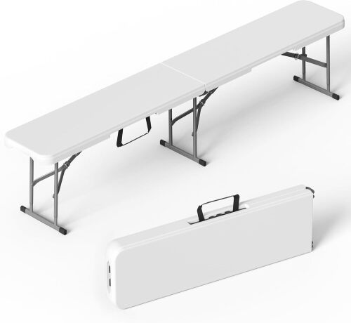 6 Foot Folding Bench, Portable Plastic Folding Bench Seat, Foldable Seat for Indoor Outdoor Picnic Camping Dining, Soccer Garden Multipurpose Entertaining Activities - Lot 3058