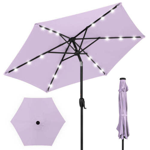 Outdoor Solar Patio Umbrella w/ Push Button Tilt, Crank Lift - 7.5ft - Lot 3064