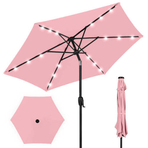 Outdoor Solar Patio Umbrella w/ Push Button Tilt, Crank Lift - 7.5ft - Lot 3084
