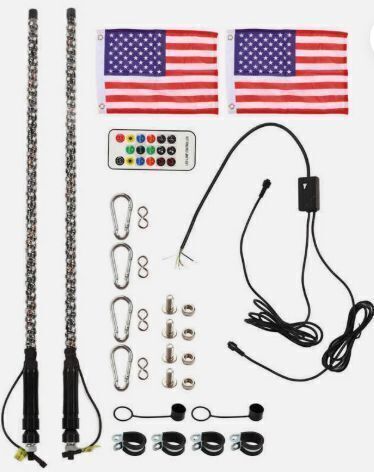 2X 4FT LED Lighted Whip Lights + US Flag For ATV UTV Polaris RZR 1000 Can-am - Lot 3031