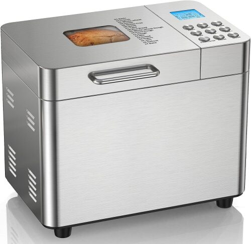 2LB Bread Maker Machine, 17 in 1 Automatic Stainless Steel Bread Machine, Non-stick, Beginner-Friendly Controls, 15 Hour Timer, Easy to Clean Low Noise, High Success Rate for Homemade Bread - Lot 3051