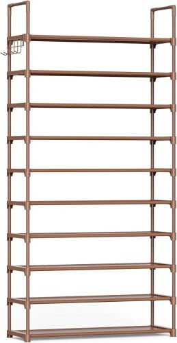 Kitsure Shoe Rack for Closet - 10-Tier Shoe Organizer with Hook Rack, Large-Capacity & Space-Saving Shoe Shelf for Entryway, Bedroom, Living Room - Lot 3155
