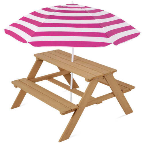 Kids Wooden Outdoor Picnic Table w/ Adjustable Umbrella, Built-In Seats - Lot 9695