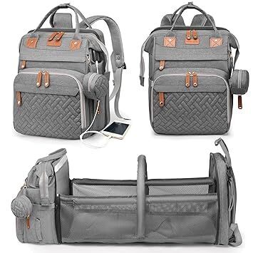 Baby Diaper Bags with Changing Station, Waterproof Diaper Bag Backpack for Moms Dads with USB Charging Port, Baby Shower Gifts, Large Capacity diaper backpack, Grey - Lot 9697