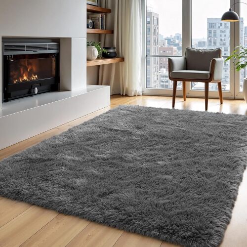 Zentavio Area Rugs for Living Room Grey Rugs for Bedroom 4x6 Carpet Fluffy Furry Soft Shag Aesthetic Plush High Pile Gray Throw Rug for Nursery Kids Room Dorm - Lot 3149