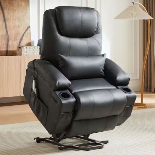 Bestier 35 in. W Black Power Lift Recliner Chair with 8-Point Massage and Heating - Missing Filling for Arm Rests - Lot 54JF