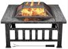 32 in. Outdoor Metal Sliver Fire Pit with Cover and Poker - Thumbnail 1