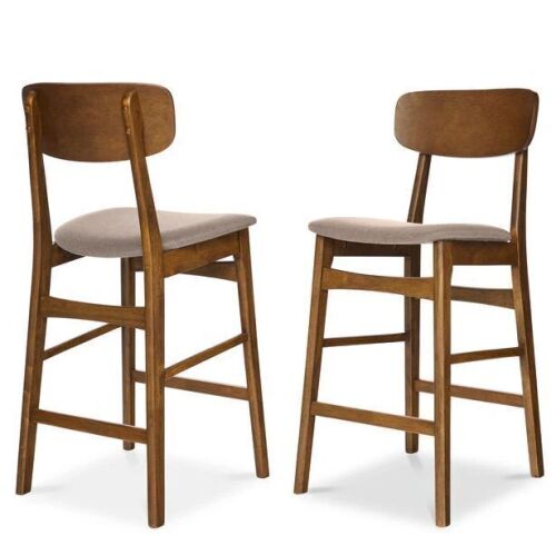 2-Piece Farmhouse Counter Height Bar Stool Set w/ Cushioned Seat, Backrest - Lot 102