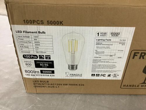 LED Filament Bulbs, 100ct - Lot 120