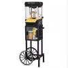 Nostalgia 300 W 2.5 oz. Black Popcorn Cart with 5 Qt. Popcorn Bowl - Thumbnail 1