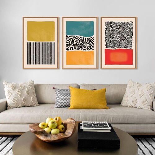 Boho Abstract 3 Piece Canvas Wall Art, 24" x 36" - Lot 156