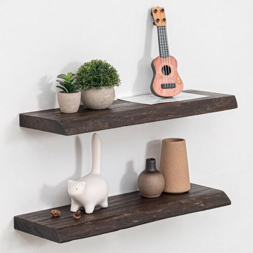 Rustic Solid Live-Edge Elm Wood Floating Shelves, 24" x 9.3", Set of 2 - Lot 221
