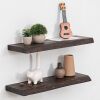 Rustic Solid Live-Edge Elm Wood Floating Shelves, 24" x 9.3", Set of 2 - Thumbnail 1