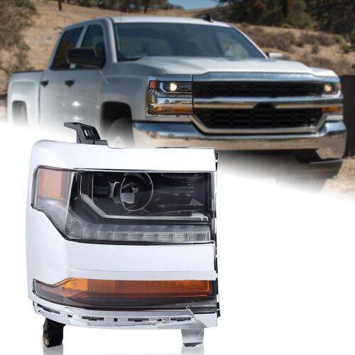 Chrome HID/Xenon LED DRL Projector Headlight Assembly Compatible with 2016-2018 Chevy Silverado 1500/2019 Silverado 1500 LD Right Passenger Side - Lot 249